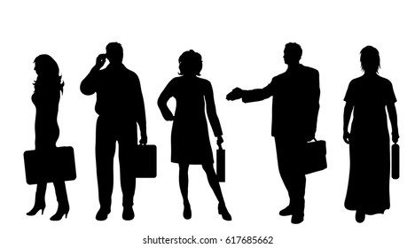 Vector silhouette of businesspeople on white background.