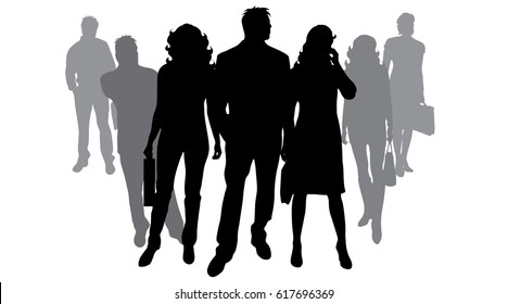 Vector silhouette of businesspeople on white background.