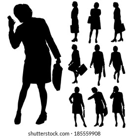 Vector silhouette of businesswoman on a white background.