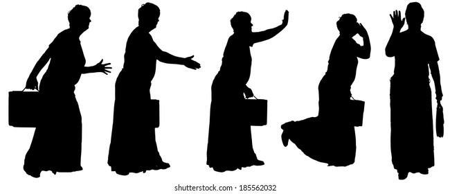 Vector silhouette of businesswoman on a white background.