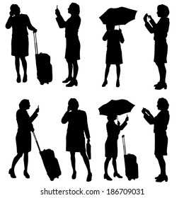 Vector silhouette of businesswoman on a white background.