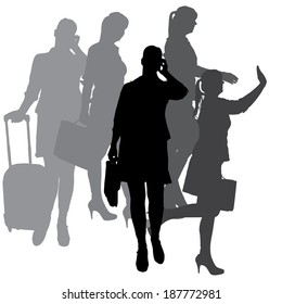 Vector silhouette of businesswoman on a white background.