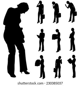 Vector silhouette of a businesswoman on a white background.