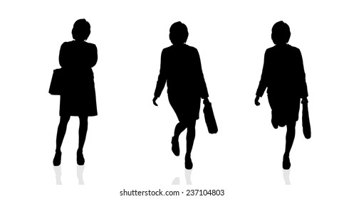 Vector silhouette of businesswoman on white background.