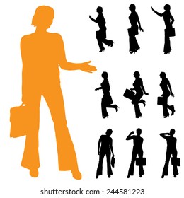 Vector silhouette of businesswoman on white background.