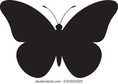 Silhueta vetorial de uma borboleta em preto. Forma de inseto simples isolado sobre fundo branco. Perfeito para projetos de natureza, jardim, vida selvagem, decoração e design.
