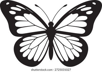 Silueta de Vector de una mariposa en negro. Forma simple del insecto aislado en el fondo blanco. Perfecto para proyectos de naturaleza, jardín, vida silvestre, decoración y diseño.