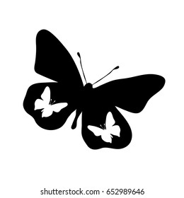 Vector silhouette of butterfly logo on white background.