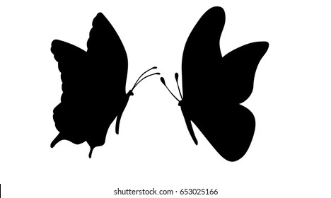 Vector silhouette of butterfly on white background.