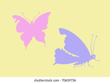 vector silhouette butterfly on yellow background