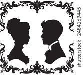 Vector silhouette cameo man and woman 