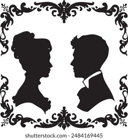 Vector silhouette cameo man and woman 