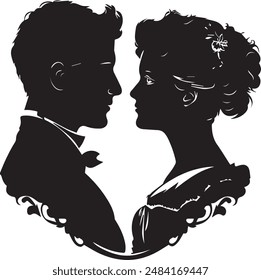 Vector silhouette cameo man and woman 