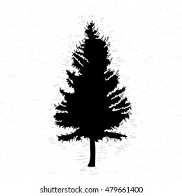 Vector silhouette of Canadian pine tree. Conifer tree silhouettes on the white textured background.