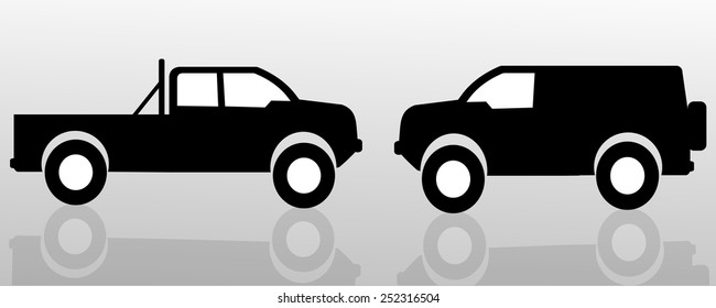 Vector silhouette of the car on a gray background.