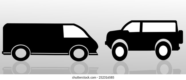 Vector silhouette of the car on a gray background.