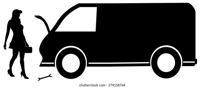 Vector silhouette car repairs on a white background.