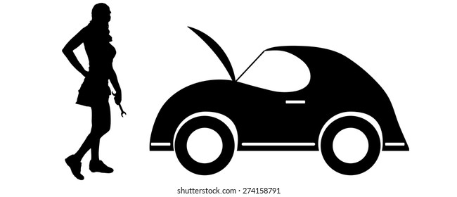 Vector silhouette car repairs on a white background.