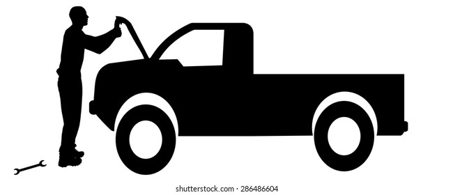 Vector silhouette car repairs on a white background.