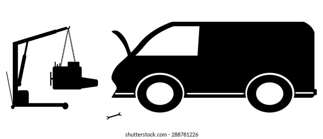 Vector silhouette car repairs on a white background.
