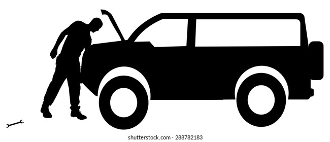 Vector silhouette car repairs on a white background.
