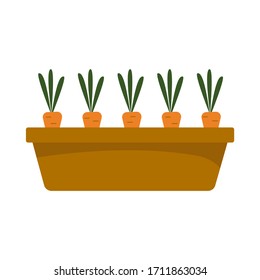 Vector silhouette of carrots in a pot on a white background, healthy and balanced diet. Vegetable growing in the garden. Flat design of the product without filling. Vector and stock illustration.