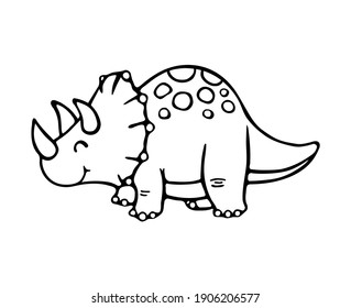 Vector Silhouette Cartoon Cute outline  coloring book contour drawing  illustration of baby Triceratops dinosaur for kids isolated on white background.Plotter laser cutting.Vinyl wall sticker decal.