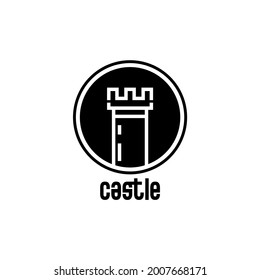 silueta vectorial del diseño de línea en forma de logotipo del castillo y círculo negro