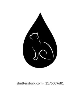 Vector silhouette of the cat in the drop on white background.