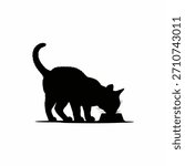 vector silhouette of a cat eating 