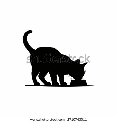 vector silhouette of a cat eating 