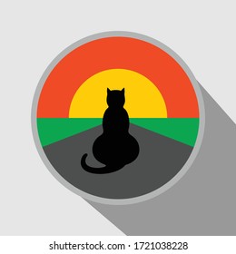 Silueta vectorial de gato aislada sobre fondo de puesta de sol
