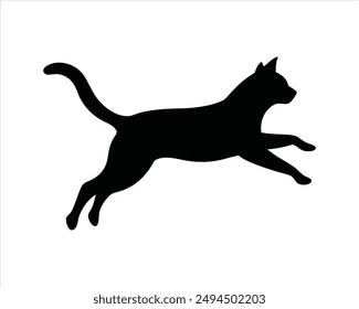 Vector silhouette of the cat jump, black color, isolated on white background