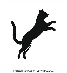 Vector silhouette of the cat jump, isolated on white background