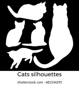 Vector silhouette of cat and kitten isolated from background. Color set of home pet