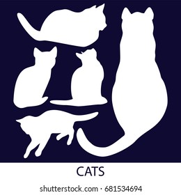 Vector silhouette of cat and kitten isolated from background. Color set of home pet