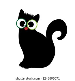 Vector silhouette of cat on white background.