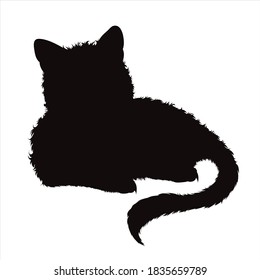 Vector silhouette of cat on white background. Symbol of home animal and pet.