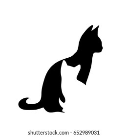 Vector silhouette of cat on white background.