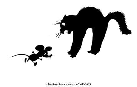 vector silhouette of the cat on white background