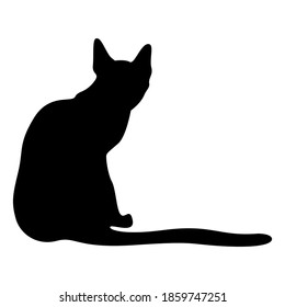 Vector silhouette of a cat. Pet. Silhouettes of cats. Pensive pet. Poses, clipart. Vector print of a cat that sits.