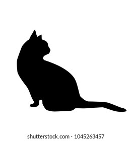 Vector silhouette of the cat, sitting,  black color, isolated on white background