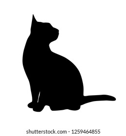 Vector silhouette of the cat  sitting,  black color, isolated on white background