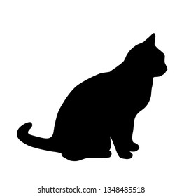 Vector silhouette of the cat  sitting,  black color, isolated on white background