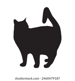 Vector silhouette of a cat standing, black color, isolated on white background. Vector File EPS 10. 