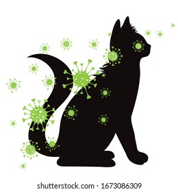 Silueta vectorial de gato con signo de enfermedad toxoplasmática en fondo blanco. Símbolo de animal y saludable.