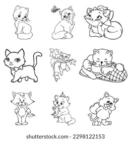 vector silhouette of cats in different positions