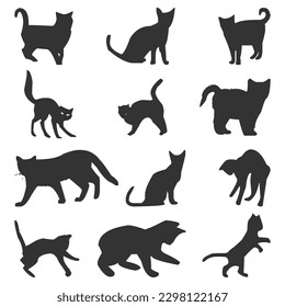 silueta vectorial de gatos en diferentes posiciones