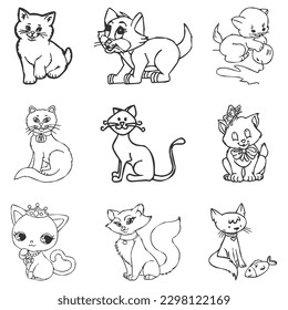 silueta vectorial de gatos en diferentes posiciones