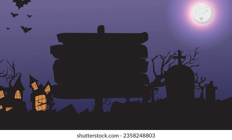 vector silhouette of a cemetery at night with Halloween